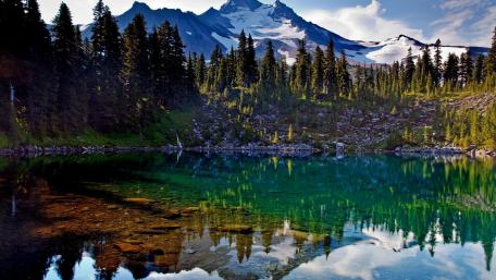 Tranquil Mountain Reflection in Clear Lake wallpaper