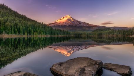 Serene Mountain Reflection Over Tranquil Lake wallpaper