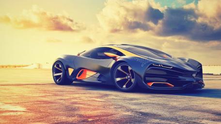 Sleek Supercar in a Stunning Sunset Scene wallpaper