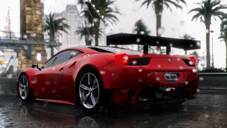 Sleek Ferrari in Rainy Urban Setting wallpaper
