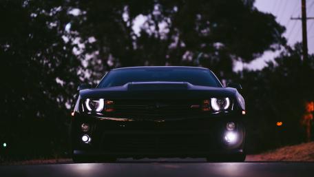 Sleek Black Camaro at Dusk wallpaper