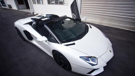 Sleek White Lamborghini Aventador Convertible Wallpaper wallpaper