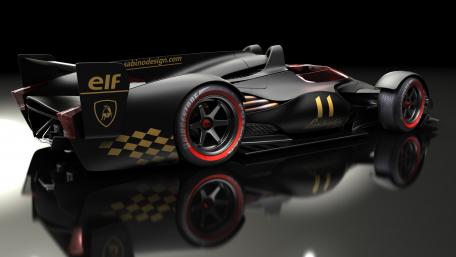 Sleek Black Race Car with Bold Accents wallpaper