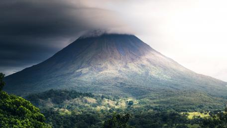 Majestic Volcano Shrouded in Mist wallpaper