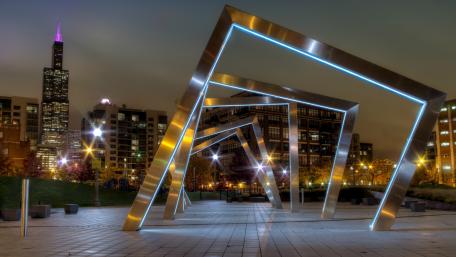 Urban Nightscape with Modern Architecture and Skyline View wallpaper