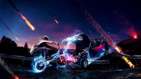 BMX Rider in Apocalyptic Meteor Storm wallpaper