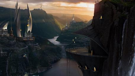 Majestic Future Cityscape in Twilight Atmosphere wallpaper