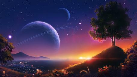 Twilight Over a Ringed Planet wallpaper