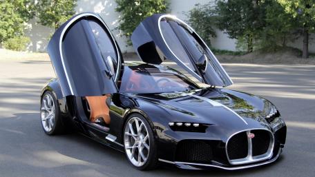 Sleek Black Supercar with Elegant Doors Opened wallpaper