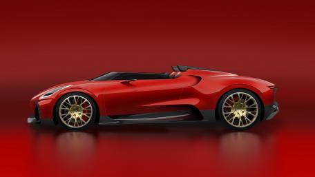 Sleek Red Convertible with Golden Accents wallpaper