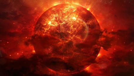 Fiery Planet in Cosmic Abyss wallpaper