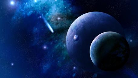 Cosmic Serenity with Blue Planets in Space Art wallpaper