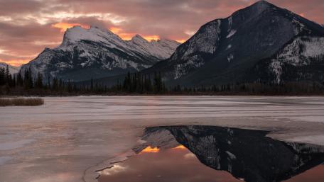 Stunning Mountain Reflection at Sunset wallpaper