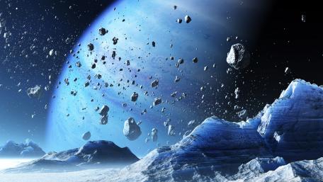 Futuristic Blue World Under Meteor Shower wallpaper