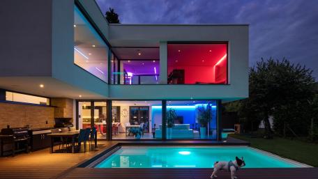 Modern Home with Colorful Evening Ambiance wallpaper