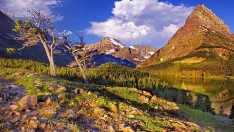 Majestic Mountain Reflections in Nature's Embrace wallpaper