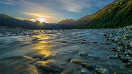 Serene River at Sunrise Moment wallpaper