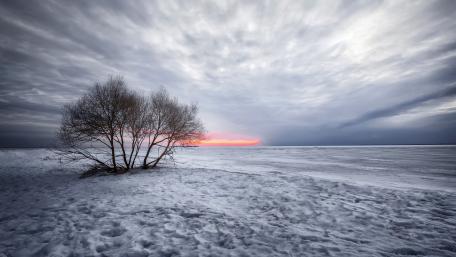 Serene Winter Landscape Under Cloudy Skies wallpaper
