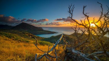 Serene Sunset Over Pristine Coastline wallpaper