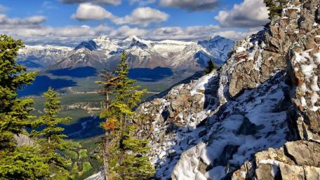 Majestic Mountain Landscape with Snowy Peaks wallpaper