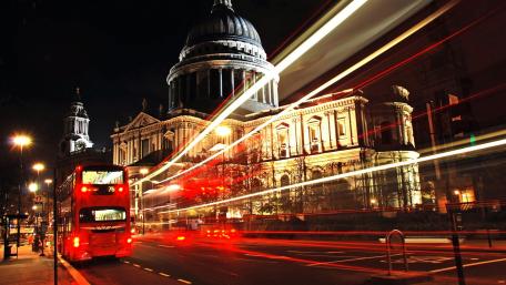 London by Night with Vibrant Light Trails wallpaper