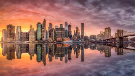 Stunning Reflection of New York City at Sunset wallpaper