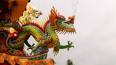 Vibrant Dragon in Traditional Chinese Architecture wallpaper