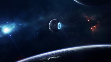 Cosmic Voyage in a Futuristic Realm wallpaper