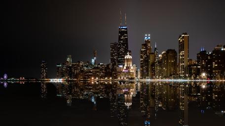 Serene Night Reflections of a Cityscape wallpaper