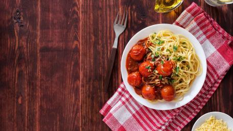 Delicious Pasta with Tomato Sauce and Meatballs wallpaper