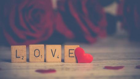 Love in Scrabble Tiles with Roses wallpaper