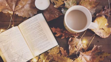 Autumn Serenity with Coffee and Leaves wallpaper