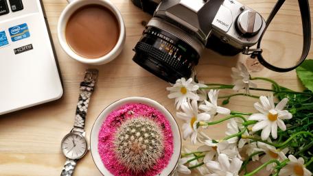 Cozy Still Life Moments with Coffee and Cactus wallpaper