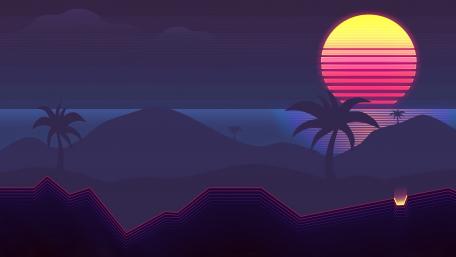 Palms at sunset retrowave art wallpaper