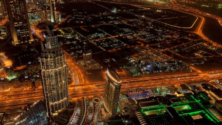 Stunning Aerial View of a Vibrant Cityscape at Night wallpaper