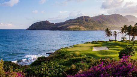Serene Coastal Golf Course View in Paradise wallpaper