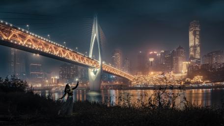 Enchanting Night Bridge View in Cityscape wallpaper