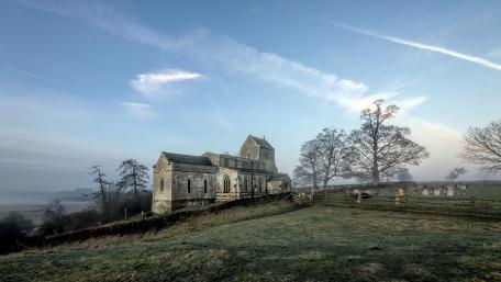 Serene Morning at an Ancient Church Ruin wallpaper