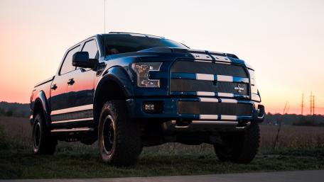 Bold Blue Truck at Sunset wallpaper