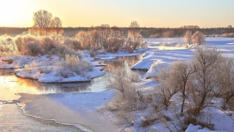 Winter Serenity by the Frozen River wallpaper