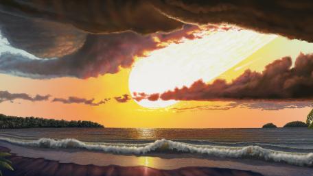 Mystical Sunset Over Enchanted Shores wallpaper