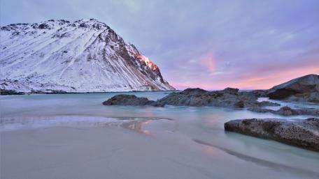 Majestic Winter Landscape by the Shore wallpaper