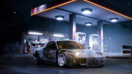 Sleek Midnight Ride at the Gas Station wallpaper