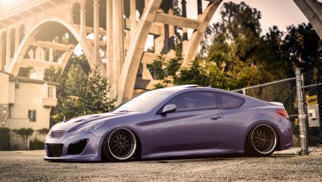 Sleek Purple Sports Car in Urban Landscape wallpaper