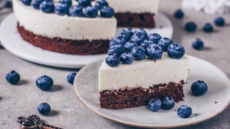 Delicious Dessert with Blueberries on Chocolate Cake wallpaper