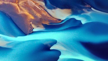 Mesmerizing Abstract Waves of Blue and Gold wallpaper