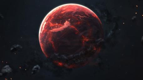 Crimson Planet in Cosmic Shadows wallpaper