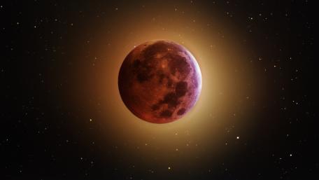 Majestic Red Moon in Cosmic Space Scene wallpaper
