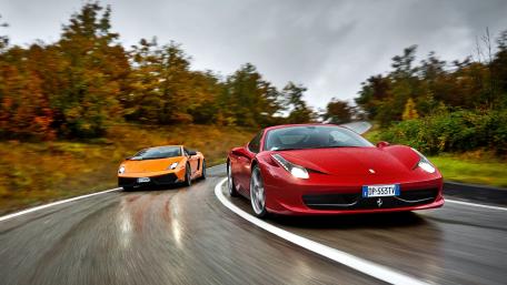 Dynamic Drive of Luxury Sports Cars in Nature wallpaper