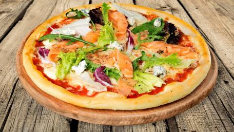 Deliciously Crafted Salmon Salad Pizza wallpaper
